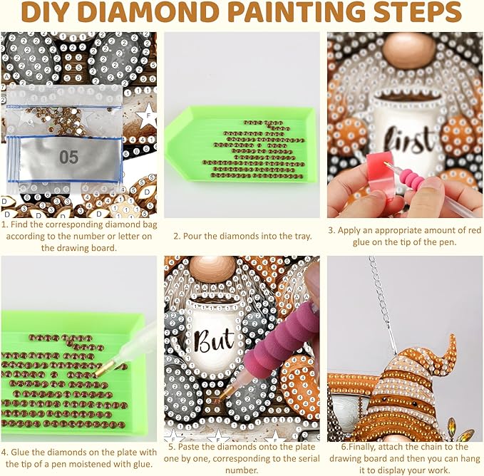 MEIYUDA Coffee Gnomes Diamond Art Hanging Kits for Adult, Truck Gnome Diamond Painting Hanging Kits Ornaments, DIY Special Shaped Rhinestone Window Pendants kit for Home Garden Wall Decor Gift