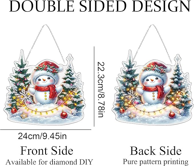 JJFox Diamond Art Hanging Kit for Adult,Special Shaped Rhinestone,Double Sided 5D DIY Acrylic Diamond Art Painting Window Pendants Home Garden Wall Hanging Kits Hanging Ornament (Christmas Snowman)