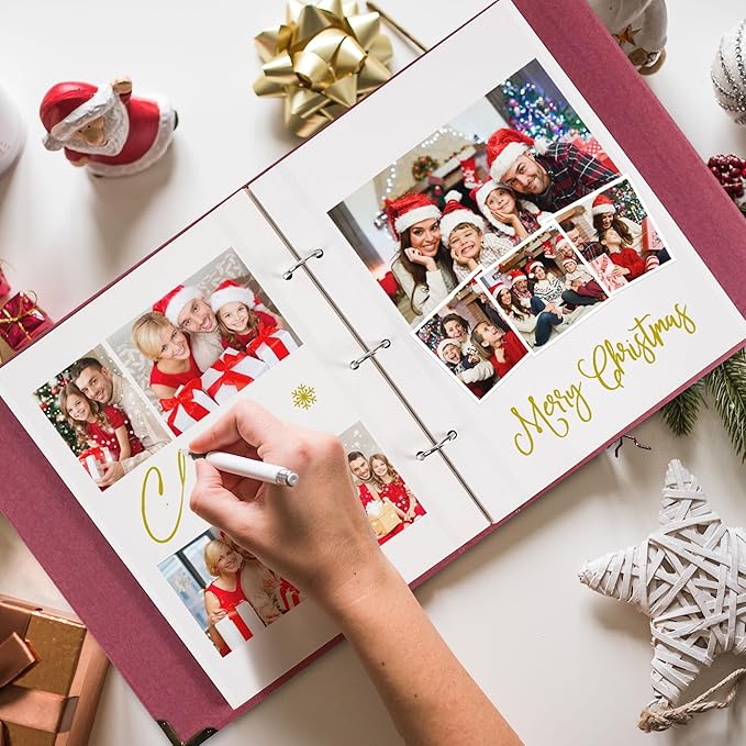Vienrose Photo Album Self Adhesive 60 Pages Hardcover with DIY Scrapbooking Kit 3 Rings Paper Scrapbook for Lover Friends Kids Wedding Black