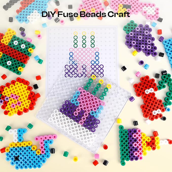 caydo 10mm large fuse bead kit, 8 colors melty beads with storage box for craft, xl iron beads set including 2 pegboards, ironing paper for art and craft project, birthday