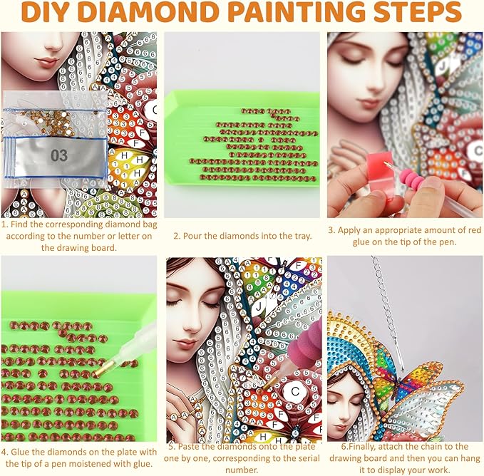 MEIYUDA Virgin Mary Diamond Art Hanging Kits for Adult, Butterfly Virgin Mary Diamond Painting Hanging Kits Ornaments, DIY Special Shaped Rhinestone Window Pendant kit for Home Garden Wall Decor Gift