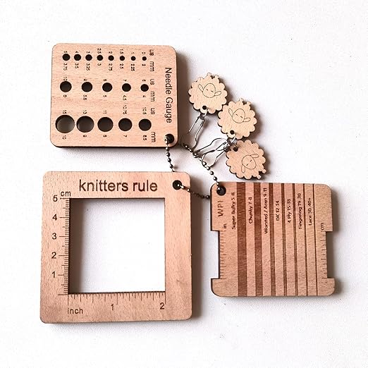 3 Pcs Wood Knitting Gauge Rulers with Lamb Marking Button, 3 Style Square Knitting Tool, Crochet Hook & Knitting Needle Gauge & Knitting Rule, Sewing Rulers for Art Sewing Knitting Crafts