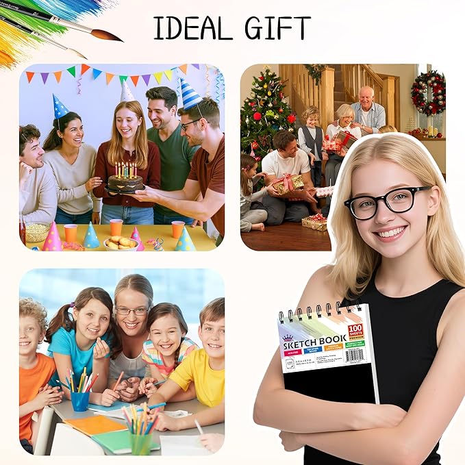 winner 5.5" x 8.5" sketch book, 400 sheets top spiral bound sketch pad, 68lb/100gsm white acid free drawing paper, drawing writing sketching pad, art supplies for kids adult beginners artists, 4 pack