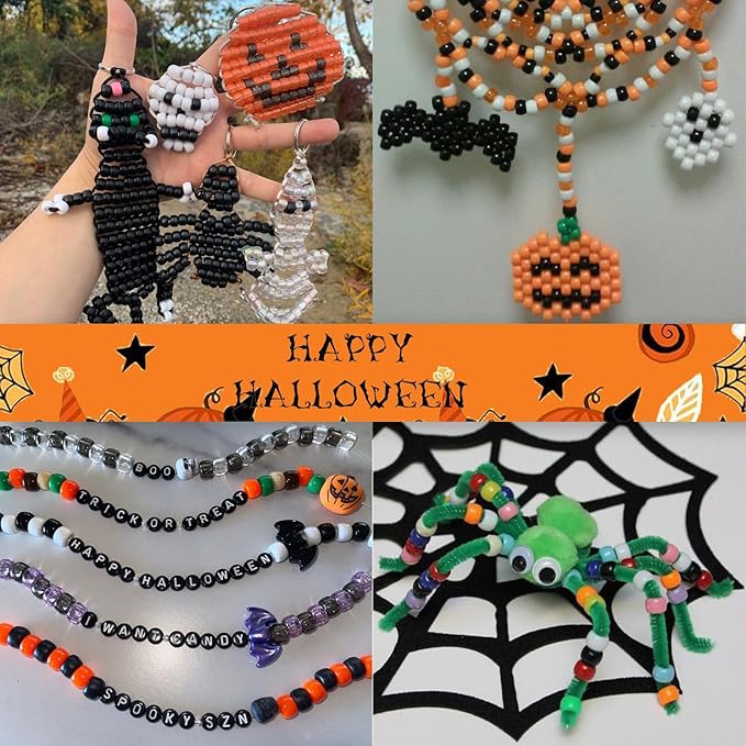 megoogo 1000pcs halloween pony beads plastic round bead diy craft beads bracelets making hair beads for braids party decoration supplies