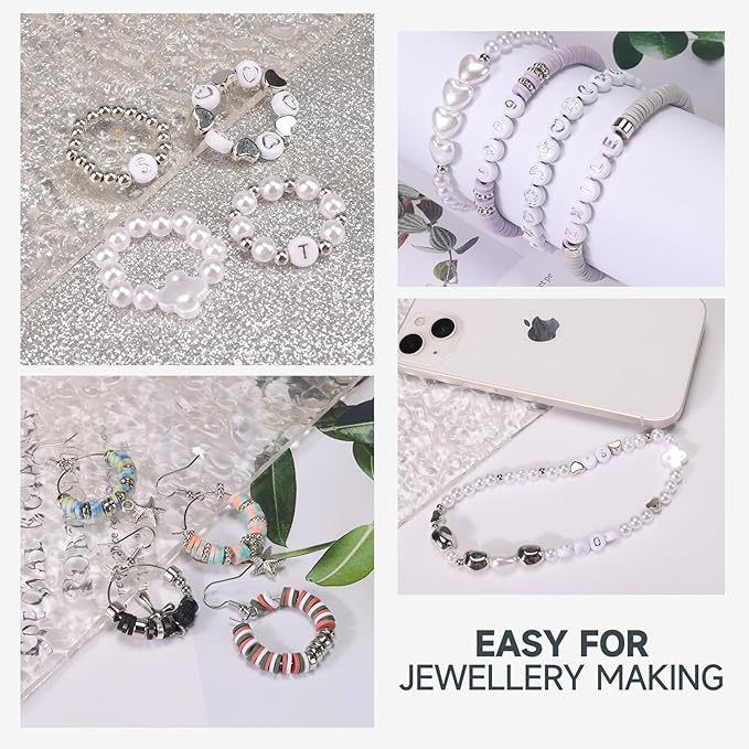 Pizooro Bracelet Making Kit 3 Boxes,Clay Beads for Jewelry Making,Silver Letter Bead with Cross Charm,Silver Earrings and Elastic String,Friendship Bracelet for Women,Birthday Gifts for Women Girls