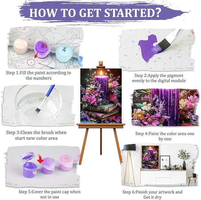 MAXBYE Books Paint by Number, Candlelight Flower Adults' Paint by Number Kits, DIY Acrylic Paint Kit for Adults Beginners Unframed, Easy Oil Paint by Numbers Canvas for Home Wall Decor 12x16inch