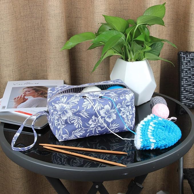 Luxja Small Yarn Storage Bag, Portable Knitting Bag for Yarn Skeins, Crochet Hooks, Knitting Needles (up to 8 Inches) and Other Small Accessories (Small, Flowers)
