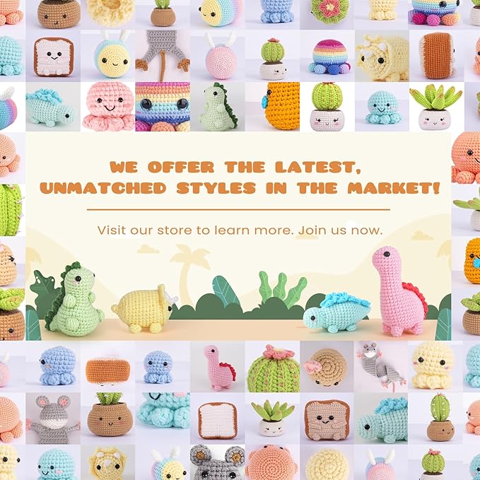 Crochet Kit for Beginners, Beginner Crochet Kit for Adults with Step-by-Step Video Tutorials, DIY Crochet Animal Kits Knitting Supplies, 4 Pack Dinosaurs (40%+ Yarn)