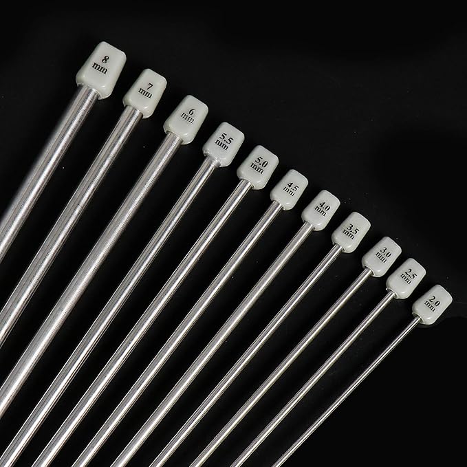 Hysagtek 22 Pcs Knitting Needles Set, 14 Inches Stainless Steel Straight Single Pointed Knitting Needle Kit Metal Knitting Kit in Different Sizes 2.0mm to 8.0mm, with Gift Organizer Bag, 11 Pairs