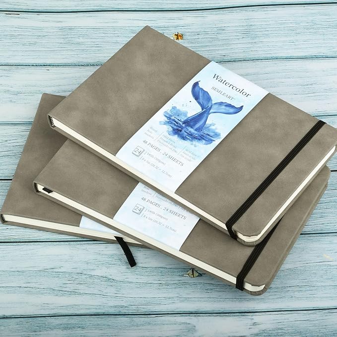 SEMLEART Watercolor Sketchbook Journal for Painting, Watercolor Paper 140 lb/300GSM,24 Sheets, 5x8 Inches, Travel Notebook for Art Painting, Mixed Media, Drawing