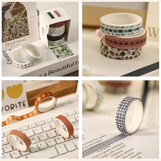 YUBBAEX 20 Rolls Basic Patterns Washi Tape Set Skinny Masking Creative Decorative Tapes, Designer's Selection (Collection 1-Vibrancy)