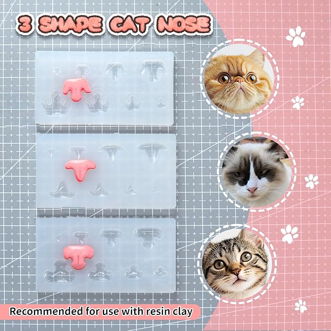 Nuvretk 8 Cute Silicone Molds for Needle Felting - Cat Nose Shapes for Stuffed Animals, DIY Crafts, and Accessories (Garfield)
