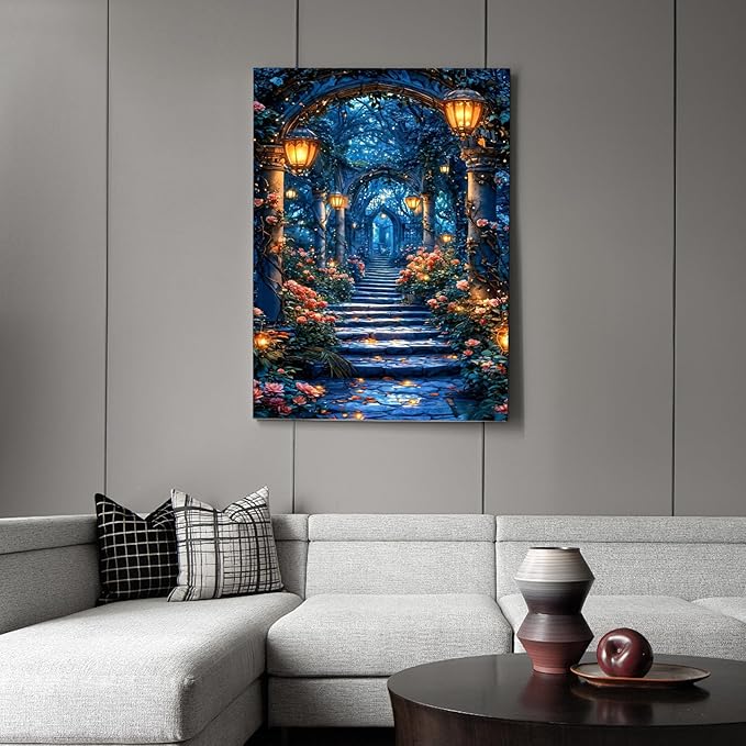 Flower Landscape Diamond Art Kits for Adults, Night View Diamond Painting Kit for Adults Beginners, 5D DIY Diamond Painting with Round Gem Art Kits for Home Wall Decor 12x16 Inch