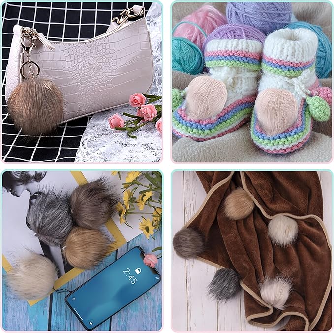SIQUK 60 Pieces Fluffy Faux Fur Pom Pom for Hats with Elastic Loop for Knitting Hats Beanies Scarves Gloves Keychains Bags(15 Colors, 4 Pcs/Color)
