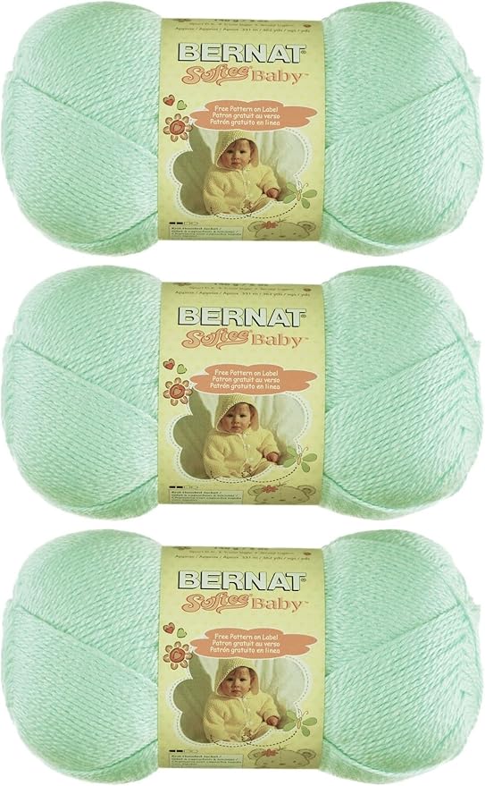 Bernat Softee Baby Yarn 3 Pack Bundle Includes 3 Patterns DK Light Worsted #3 (Mint)