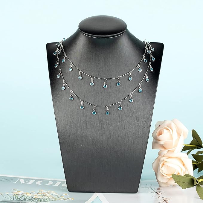 YOUBEIYEE Blue Glass Bead Chains for Jewelry Making, Dangle Crystal Silver Necklace Anklet DIY Chains Bulk with Open Jump Rings and Lobster Clasps