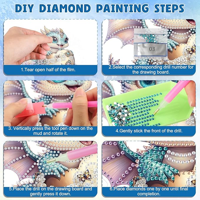 DOMROM Cute Dragon Diamond Art Hanging Kit for Adult, Special Shaped Rhinestone, 5D Diamond Art Painting Window Pendants, Home Wall Art Hanging Kits, Double Sided Hanging Ornament 5.1x7.6in