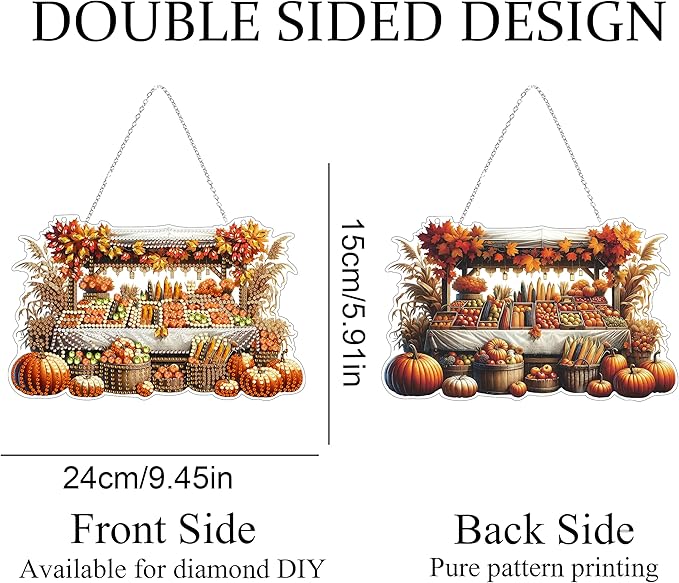 JJFox Diamond Art Hanging Kit for Adult,Special Shaped Rhinestone,Double Sided 5D DIY Acrylic Diamond Art Painting Window Pendants Home Garden Wall Hanging Kits Hanging Ornament (Autumn Harvest)