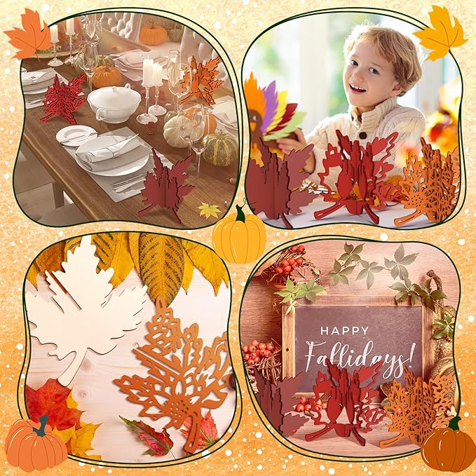 Blosssound 48 Pcs Fall Craft Set 36 Wood Maple Leaf Crafts 3D Maple Leaf Cutouts with 12 Colored Markers Wooden Unfinished Slices to Paint for Thanksgiving Autumn DIY Handmade Tiered Tray Table Decor