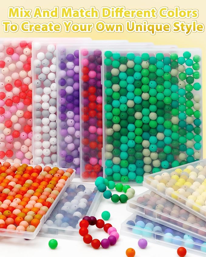 160pcs fiveizero 15mm silicone beads for keychain making - mixed color round rubber beads bulk, diy craft supplies for bracelets necklaces pens(yellow)