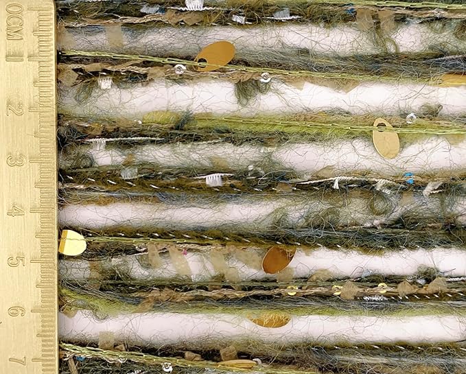 Artisanal Yarn Collection Multifiber Fancy Yarn with Sequins & Shimmering Threads for Knitting Crocheting Crafts DIY, Set of 3 Rolls (Forest Moss)