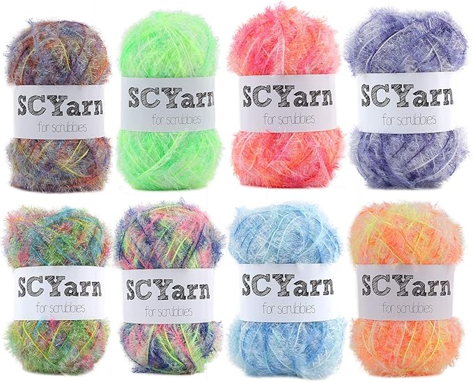 for Scrubbies 8 Skeins Scrubbing Yarn Multi Colored 100% Polyester for Dish Scrubber Crochet and Knitting Project - Craft Kit (Print)