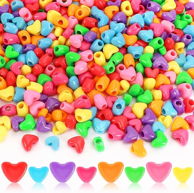 UPINS 1200Pcs Heart Beads, Valentine's Beads for Crafts Jewelry Making Bracelets Beads for Valentine's Party Christmas (600 Large and 600 Small)