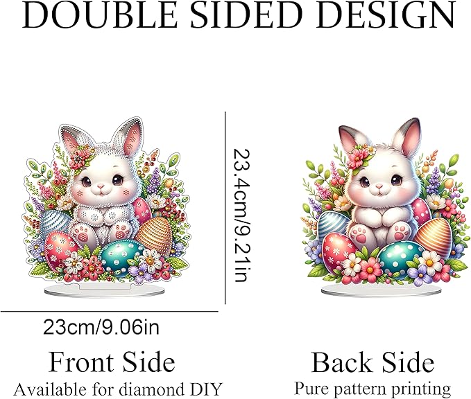 JJFox DIY Tabletop Diamond Art Painting Kit,Desktop Ornament Special Shaped Rhinestone Desk Placement Ornament,Home Stand Up Gem Painting Craft Kit Gift Double Sided (Easter Rabbit-3)