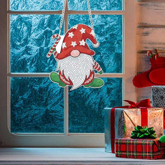 AiYuanzsh DIY 5D Christmas Diamond Art Hanging Sign, Gnome Rhinestone Pendant Kit for Holiday Wall Door Window Decor, Diamond Painting Ornament for Seasonal Home Decoration