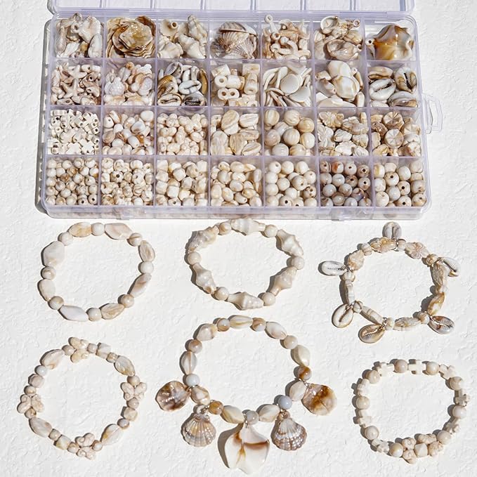 680+Pcs Ocean Beads for Bracelets Making Kit, Imitation Boho Ocean Beach Shell Bead Charms Starfish Beads Summer Sea Dangle Pendant for Jewelry Making Necklace Earring Bracelet Anklet DIY Craft