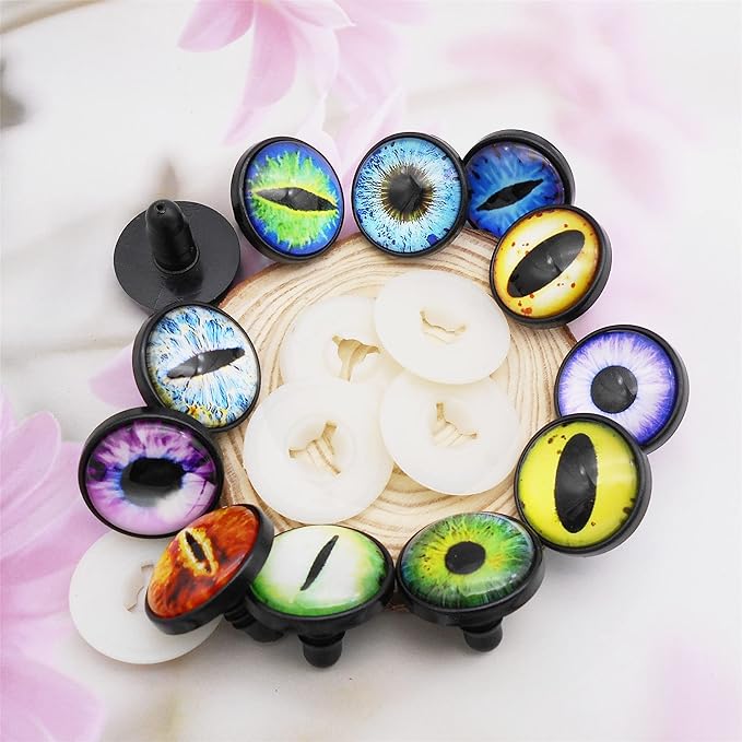 Julie Wang 40PCS 9MM Dragon Safety Eyes Animal Crafts Making Amigurumi Crochet Project DIY Supplies for Adult Artist Model Enthusiast with Washer 0.35inches