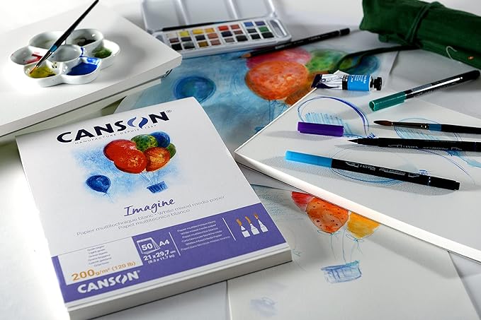 Canson Imagine Mixed Media 200gsm Paper, Natural White, A4 pad Including 50 Sheets