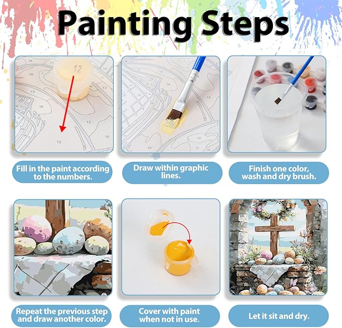 hkejoi Easter Paint by Numbers Kit for Adults Beginners, Adult Paint by Number Kits on Canvas Cross, Painting by Number DIY Crafts Acrylic for Gift Home Decor 16x20 in