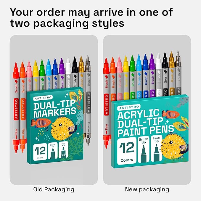 ARTISTRO 12 Acrylic Paint Markers - Paint Pens for Drawing, Brush + Fine Tips - For Fabric, Rock, Glass, Wood, DIY, Eggs - Art & Craft Supplies for Adults, Teens, Kids - Easter Basket Stuffers