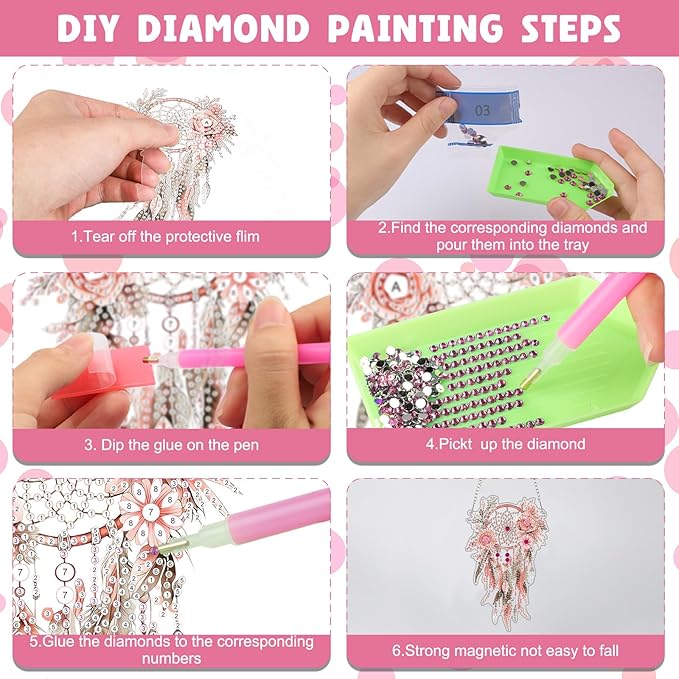 NAIMOER DIY Hanging Diamond Art Kits for Adults, Pink Dream Catcher Diamond Painting Kits, Special Shaped Rhinestone, Acrylic 5D Gem Art Craft Window Pendants Home Garden Wall Hanging Ornament Kits