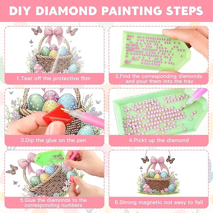 NAIMOER Easter Egg Basket Diamond Art Hanging Kits for Adults, 5D Special Shaped Rhinestone, DIY Acrylic Spring Diamond Art Painting Window Pendants Home Garden Wall Hanging Ornament Kits