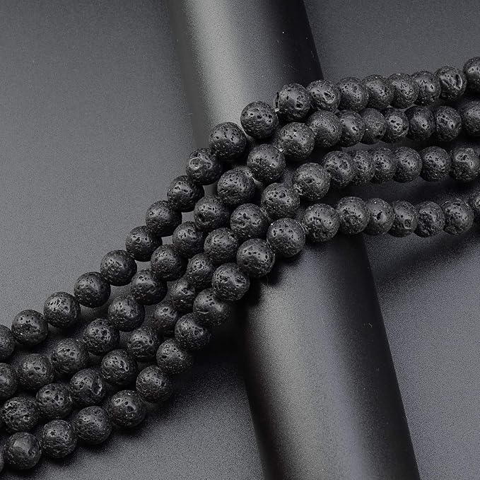 LPBeads 80Pcs Polished 10mm Round Natural Lava Gemstone Loose Beads with Stretch Cord for Jewelry Making Bracelets