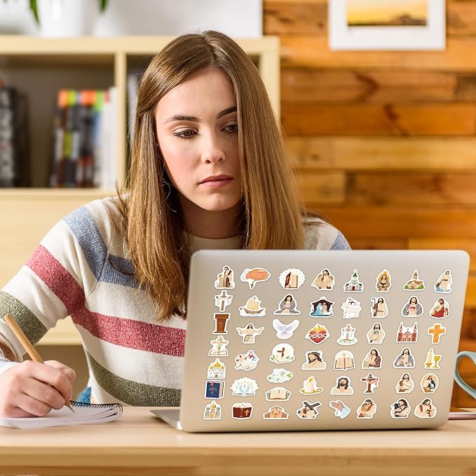 100 Pcs Religious Jesus Stickers, Christian Sticker Decals for Water Bottles Journals Laptops, Faith-Based God Sticker and Cross Designs, Catholic and Christian Gifts for Kids and Adults
