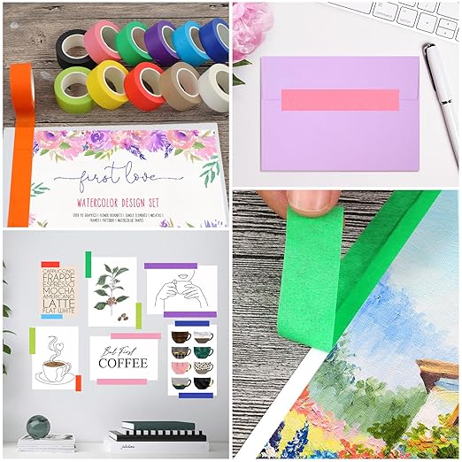 Guirnd 12PCS Colored Masking Tape, Kids Art Supplies Colored Tape, DIY Craft Tape, Colored Tape Rolls, Colored Painters Tape 2.5cm x 12m (1In x 13Yards)