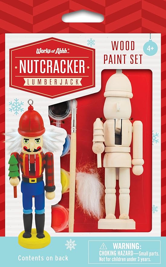 Works of Ahhh... Nutcracker Lumberjack Ornament Wood Paint Kit - Ornament Painting Kit - Ages 4+