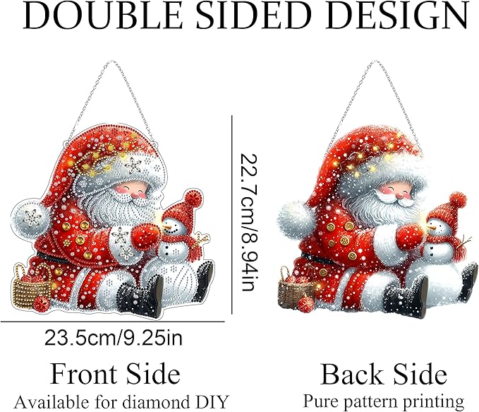 JJFox Diamond Art Hanging Kit for Adult,Special Shaped Rhinestone,DIY Acrylic 5D Diamond Art Painting Window Pendants Home Garden Wall Hanging Kits Hanging Ornament,Double Sided. (Father Christmas)