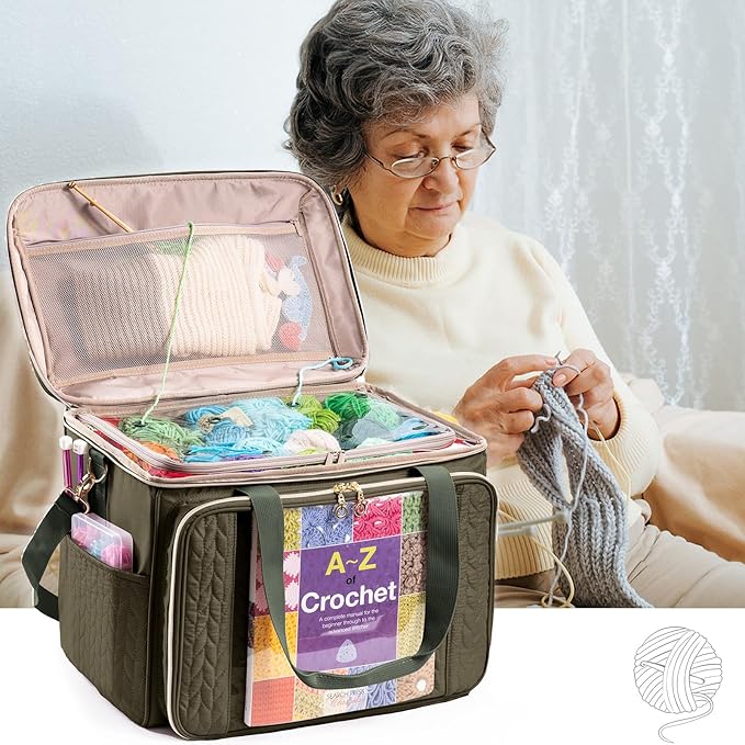 Large Yarn Storage Bag,Crochet Bag Organizer,Yarn Bags for Crocheting,Crochet Storage Bag with Pockets for Crochet Hooks, Crochet Accessories,Knitting Bags,Gifts for Crocheters