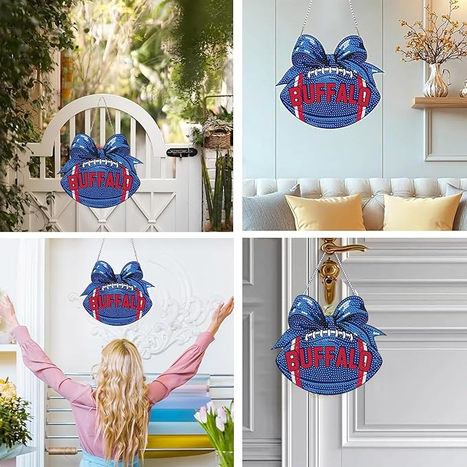 Rertcioph Football Diamond Art Hanging Kit for Adults, DIY Acrylic 5D Diamond Painting Hanging Ornament for Buffalo Home Wall Decor and Gift