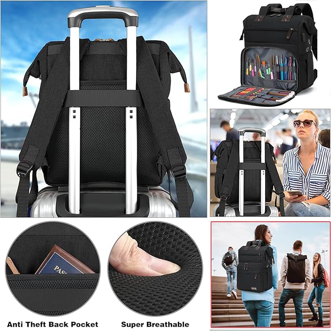 Crochet Backpack,Knitting Bag Backpack Yarn Storage Organizer Travel Crochet Bag with USB Charging Port,Yarn Tote Bag Yarn Holder Case for Knitting Needles, Crochet Hooks,Crochet Accessories,Black