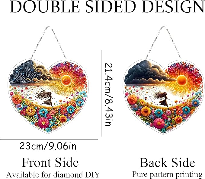 5D Diamond Art Hanging Kit for Adult,Special Shaped Rhinestone,Double Sided DIY Acrylic Diamond Art Painting Window Pendants Home Garden Wall Hanging Kits Hanging Ornament (Run to The Sun)