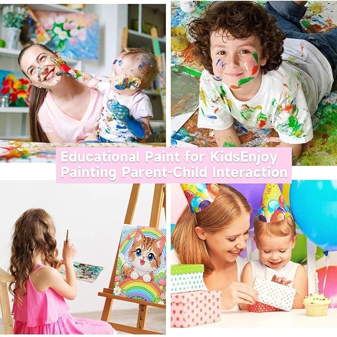Cat Diamond Art Painting Kits for Kids with Frame, Animal Diamond Art for Kids Ages 4-8-12 with Frame, Easy Small Cute Gem Painting Kit for Gift Home Wall Decoration (7x7 inch)