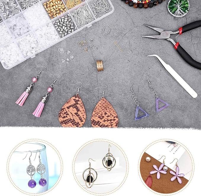 anezus earring making kit with earring hooks findings, earring backs posts, jump rings for jewelry making supplies, 2320pcs