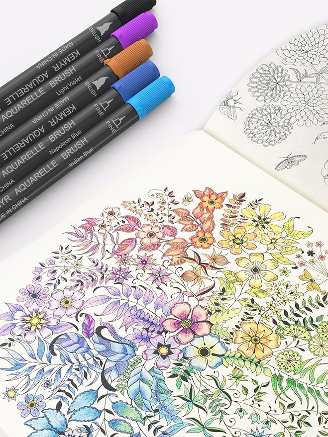 Markers for Adult Coloring Books: 80 Color Dual Tip Fine & Brush Pens Water-Based Coloring Marker for Adults Drawing Sketching Bullet Journal Writing Lettering No bleeding