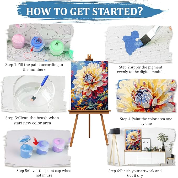 MAXBYE Dahlia Flower Paint by Numbers for Adults, Abstract Floral Adults' Paint by Number Kits on Canvas Without Frame, DIY Easy Oil Painting for Home Wall Decor Gift 12x16inch