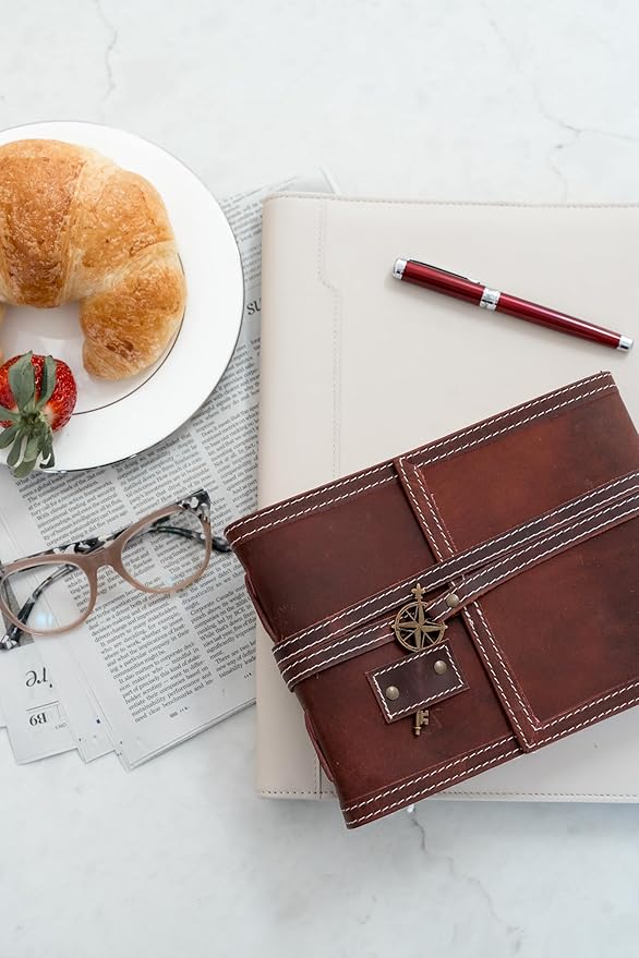 Wanderings Red Leather Watercolor Journal - 8x10 - Genuine Leather Art Journal with Handmade Deckle Edge Paper - 350 GSM Cold Press Paper - Scrapbook, Watercolor Album, Sketchbook, Drawing Pad